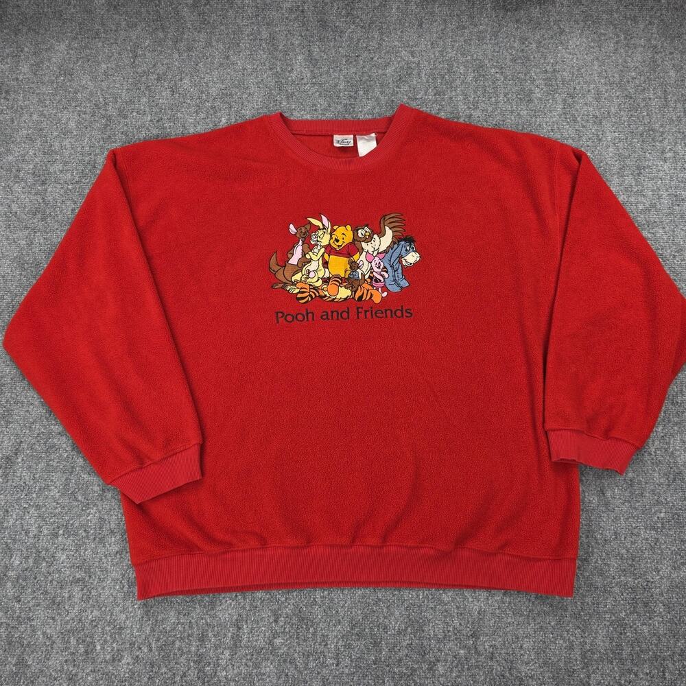 Vintage Disney Store Sweatshirt Adult XXL Red Winnie Pooh And Friends Fleece 90s